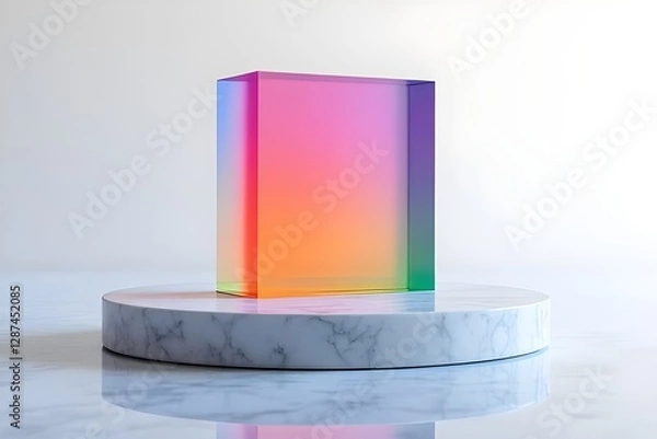 Obraz Colorful Gradient Glass Cube on Marble Display Platform