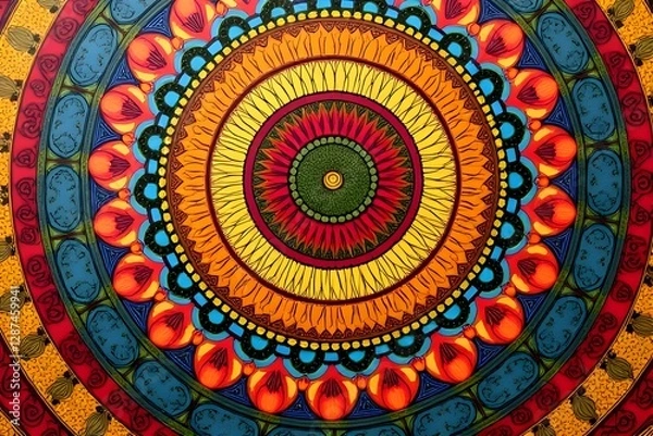Fototapeta Vibrant Mandala Design with Concentric Circles and Floral Patterns
