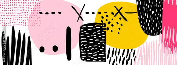 Fototapeta Colorful abstract shapes with playful patterns create vibrant design