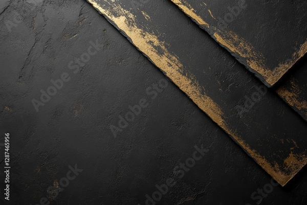 Fototapeta Dark matte black surface with subtle gold foil accents, showcasing rich texture ideal for premium branding. This modern and stylish design is perfect for high quality presentations