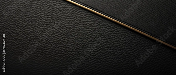 Fototapeta Elegant black leather texture with soft gold glow, smooth and premium look, minimal but high class, perfect for product mockups and luxury branding
