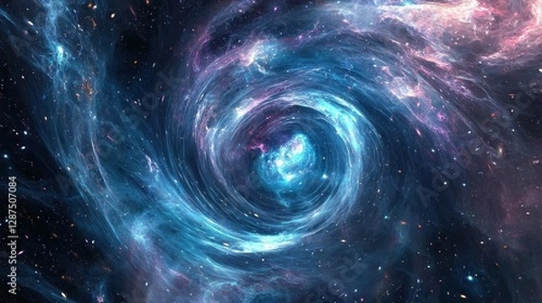 Fototapeta A hyper-realistic nebula vortex swirls endlessly, pulling cosmic dust into mesmerizing patterns