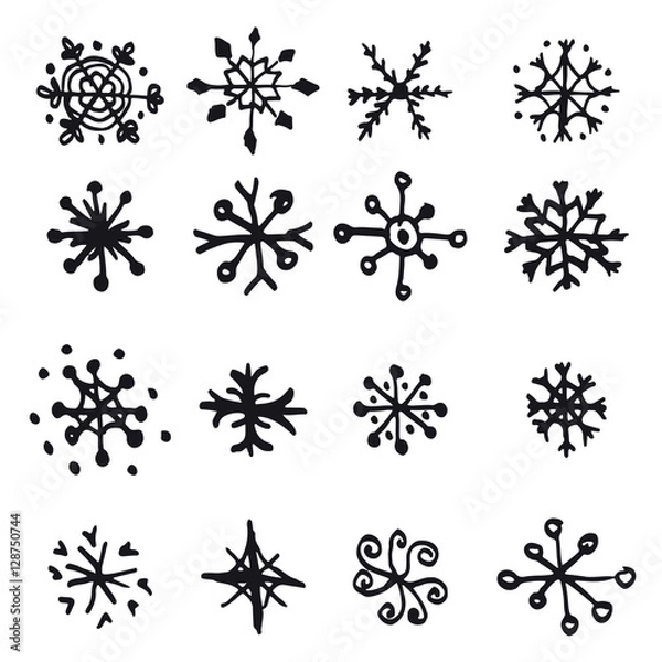 Fototapeta Hand-drawn snowflakes set