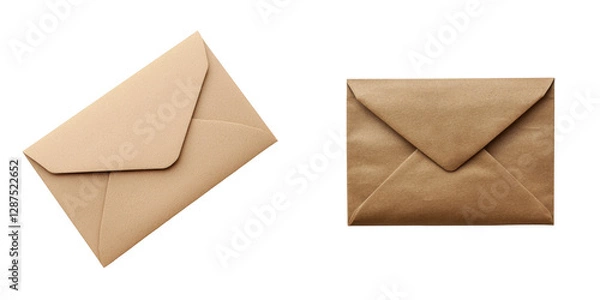 Fototapeta Minimal compact packaging. Two brown envelopes are displayed, showcasing their simple and classic design with pointed flaps.