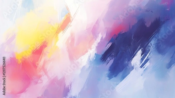 Fototapeta A vibrant, abstract watercolor painting featuring soft swirls of pink, yellow, and blue, creating a dreamy and artistic atmosphere.
