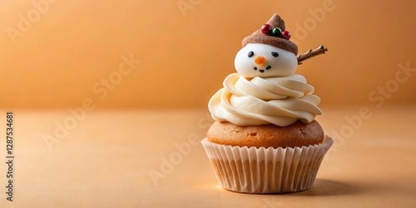 Fototapeta A delightful winter treat a whimsical snowman cupcake with creamy frosting and a charming top hat