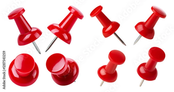 Obraz Group of Bright Red Thumbtacks on a White Background, isolated on transparent background