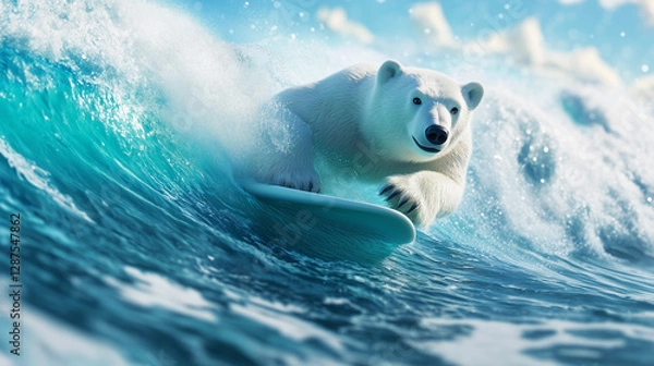 Obraz サーフィンをするシロクマのデジタル素材