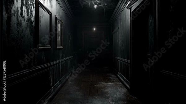 Obraz 不気味な黒い壁と床の廊下