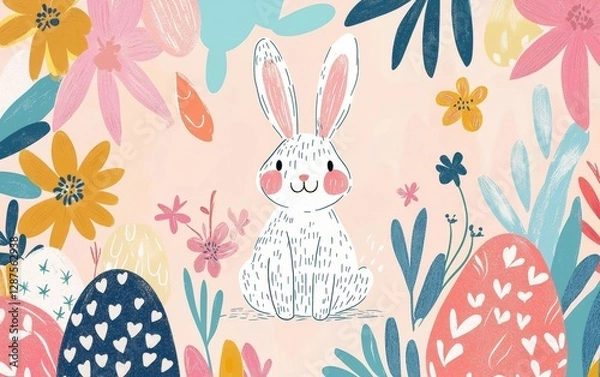 Fototapeta Easter party invitation with cute hand-drawn elements