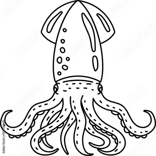 Obraz Squid Raw Food Seafood Outline Hand-drawn icon