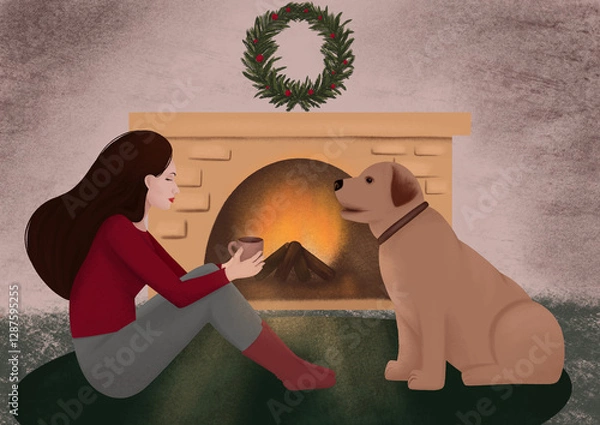 Obraz evening by the fireplace