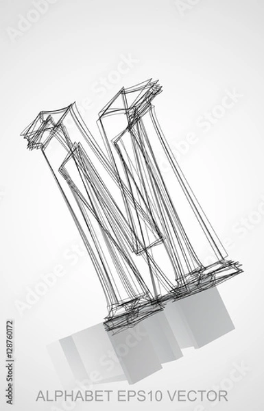 Fototapeta Vector illustration of a Ink sketched M. Hand drawn 3D M.
