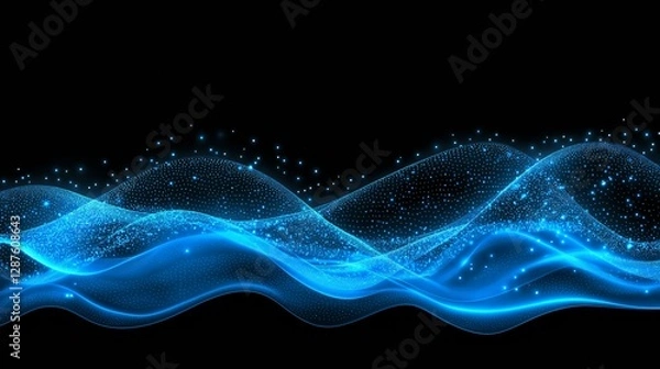 Fototapeta Luminous blue network connection with sparkling dots background. Based on Generative AI