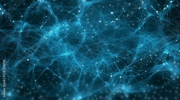 Obraz Luminous blue network connection with sparkling dots background. Based on Generative AI
