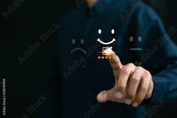 Fototapeta Customer services best excellent business rating experience. Satisfaction survey concept. user give rating to service experience on online application .	