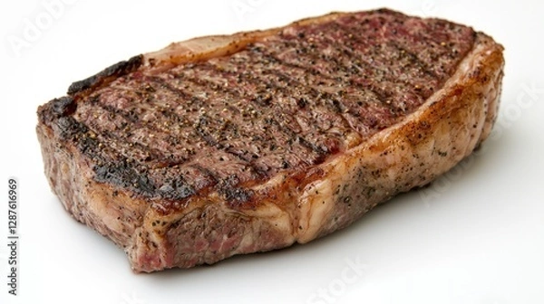 Fototapeta Grilled steak, close-up, white background, culinary