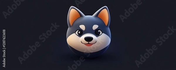 Fototapeta Realistic Akita emoji icon in dark navy blue with soft lighting details