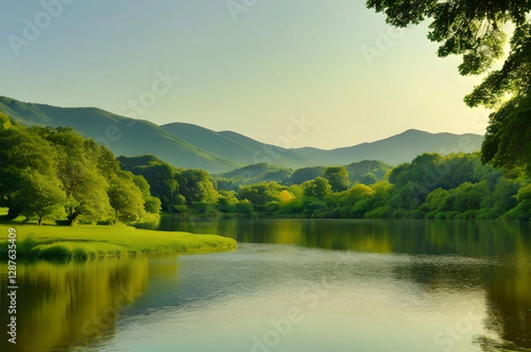 Fototapeta 穏やかな湖畔の夏