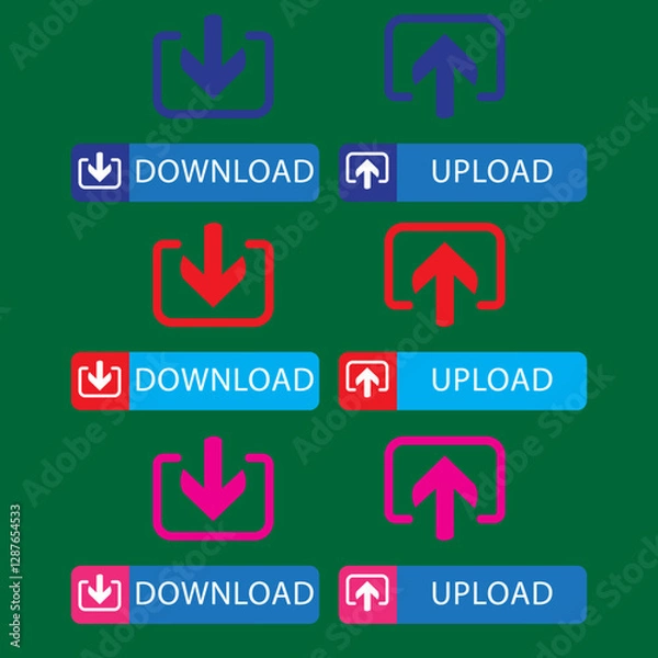Fototapeta download upload icon button isolated on green screen backgroud