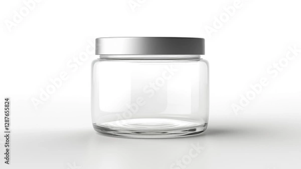 Fototapeta Empty Glass Jar with Silver Lid Mockup Product Photography Studio Shot