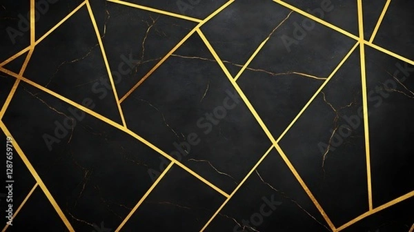 Fototapeta Elegant Black and Gold Marble Pattern with Abstract Geometric Lines for Modern Design Projects