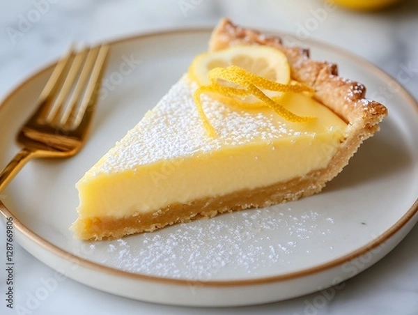 Obraz レモンタルトと粉砂糖、レモンピールのデコレーション | Lemon Tart with Powdered Sugar and Lemon Peel