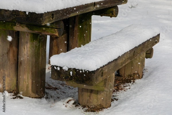 Obraz A snow-covered bench.