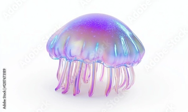 Fototapeta Iridescent jellyfish on white background, ideal for nature and science projects