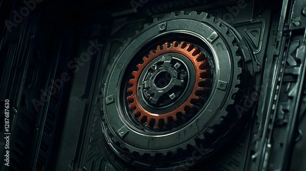 Obraz Dark Grey Metallic Gears Mechanism Close Up