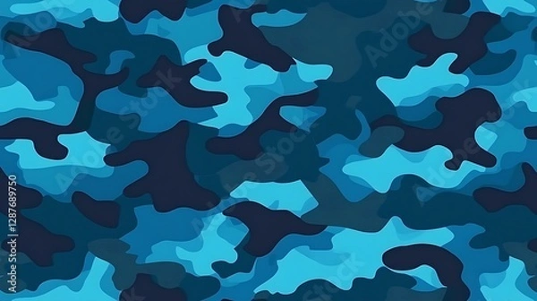 Fototapeta Abstract Blue Camouflage Pattern: A Seamless Design
