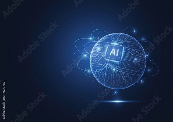 Fototapeta Abstract artificial intelligence global network connection. Digital technology lline composition concept of global business. Vector Illustration