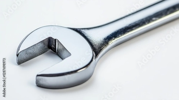 Fototapeta A sturdy metal wrench with a polished chrome finish, isolated on a white background 