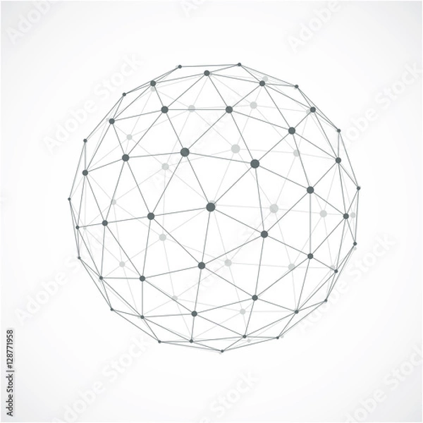 Fototapeta 3d abstract faceted figure with connected blue lines and dots. V