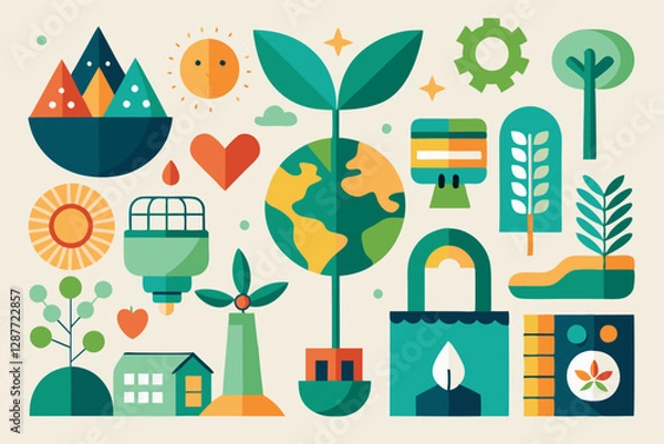 Obraz Eco-friendly icons set - sustainability and nature design elements