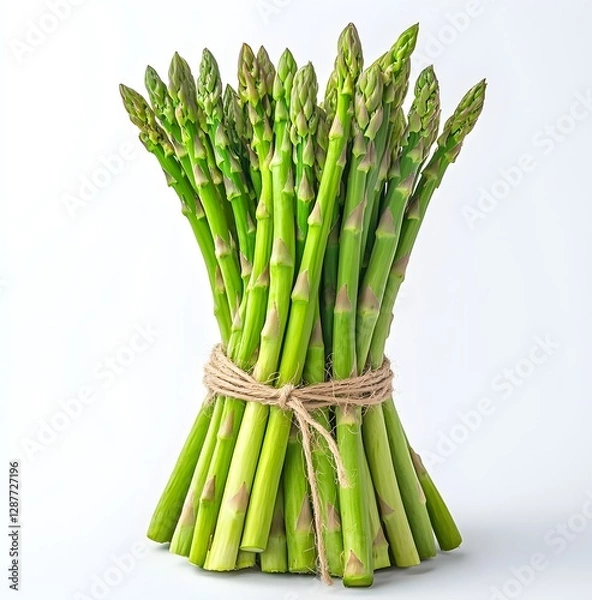 Fototapeta A bunch of freshly harvested asparagus gathered on a white surface