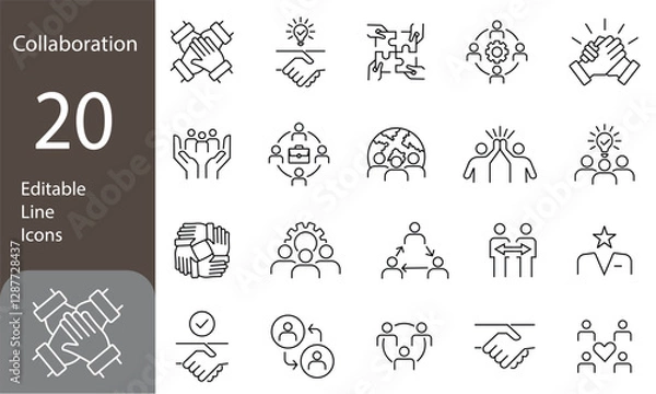 Fototapeta Collaboration Editable Line Icons Set. teamwork, handshake, agreement, and more. Pictograms and infographics, business related icons. Vector illustration