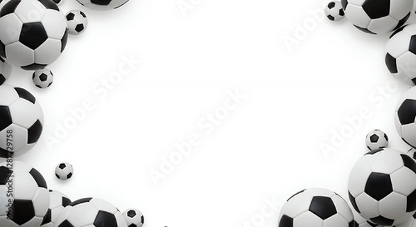 Fototapeta Multiple soccer balls create a decorative frame around empty space