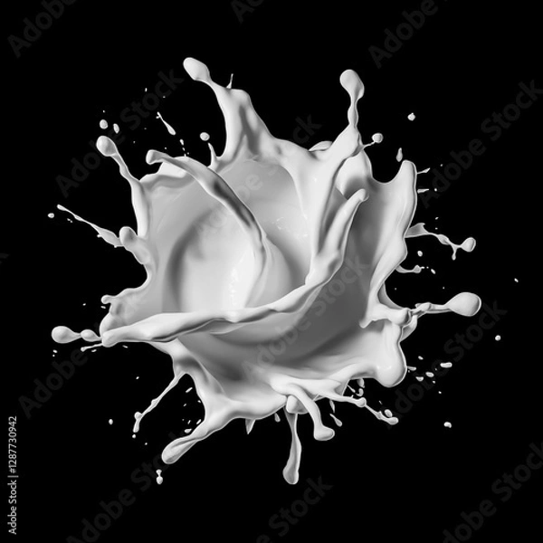 Fototapeta splash of white liquid floating in the air, isolated on solid black background