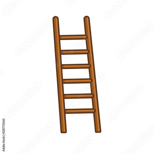 Fototapeta A cartoon-styled illustration of a brown ladder against a rendered as a vector graphic with flat design and rounded edges