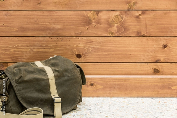 Fototapeta Pine wood texture and background with the vintage or retro shoulder bag