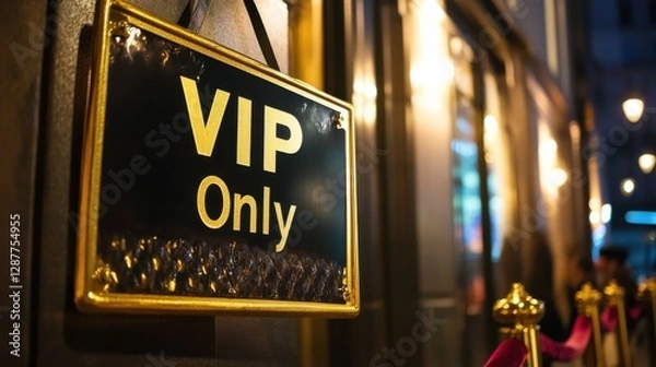 Fototapeta VIP access sign outside a luxurious venue during the evening hours with ambient lighting