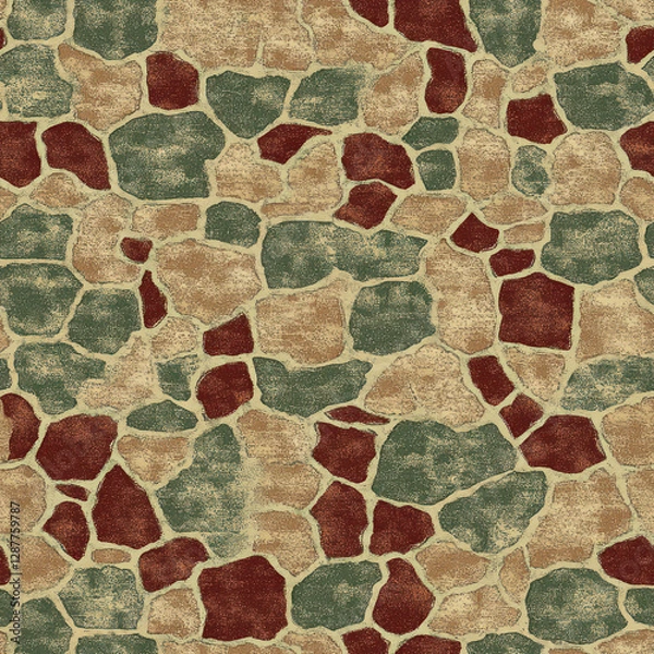 Fototapeta Colorful stonework. Various colored stones lay flat in an artistic mosaic textured background pattern