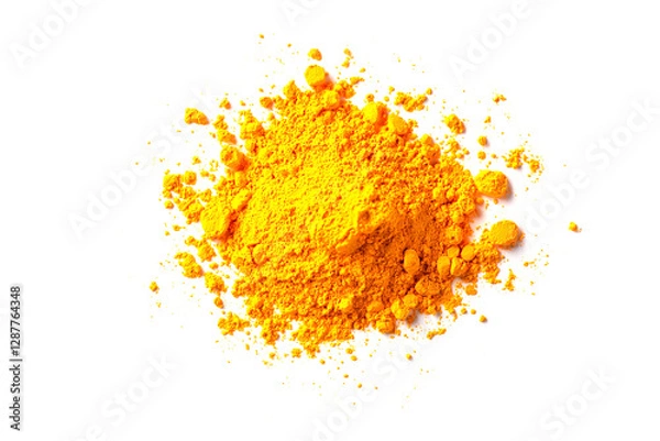 Fototapeta Top View Turmeric Powder Organic Herbal Spice Isolated on White Background herb and midical concept, Generative AI Illustration