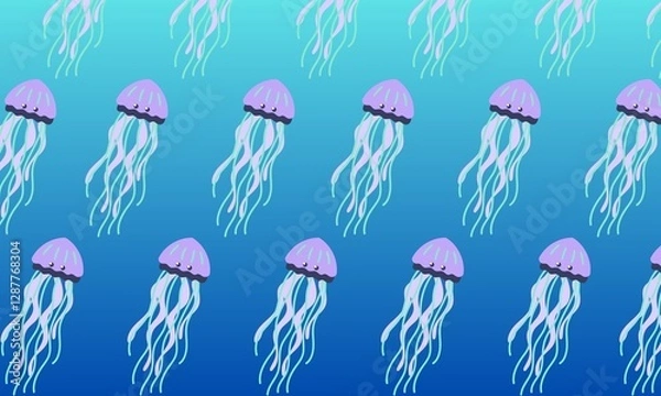 Obraz seamless pattern of cute jellyfish swimming in the ocean