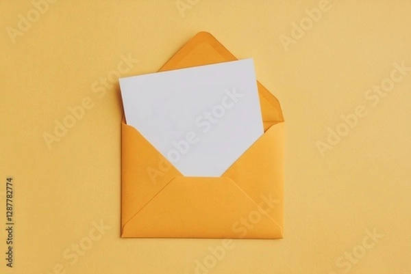 Obraz Yellow open envelope on a yellow background with a blank note inside