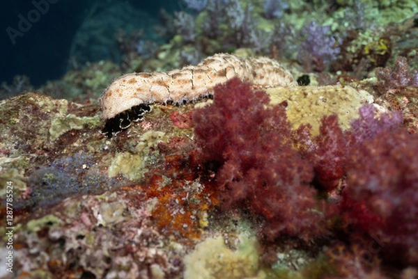 Obraz Bohadschia Graeffei sea cucumbers underwater in Thailand. Holothuroidea invertebrates Echinodermata.