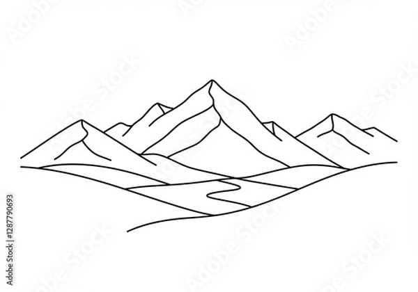 Obraz Serene Minimalist Mountain Range Line Art. AI Generated