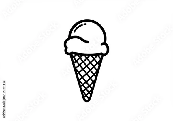Fototapeta Simple Ice Cream Cone Line Drawing. AI Generated