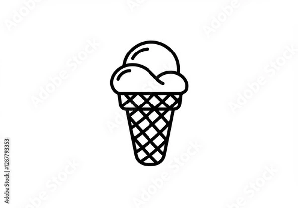 Obraz Ice Cream Cone Simple Line Drawing. AI Generated